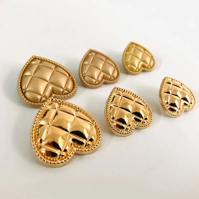 10pcs/lot Heart Buttons For Clothing Decorative Handicraft Coats Diy Supply Sewing Accessories Garments Golden Metal Shank Items