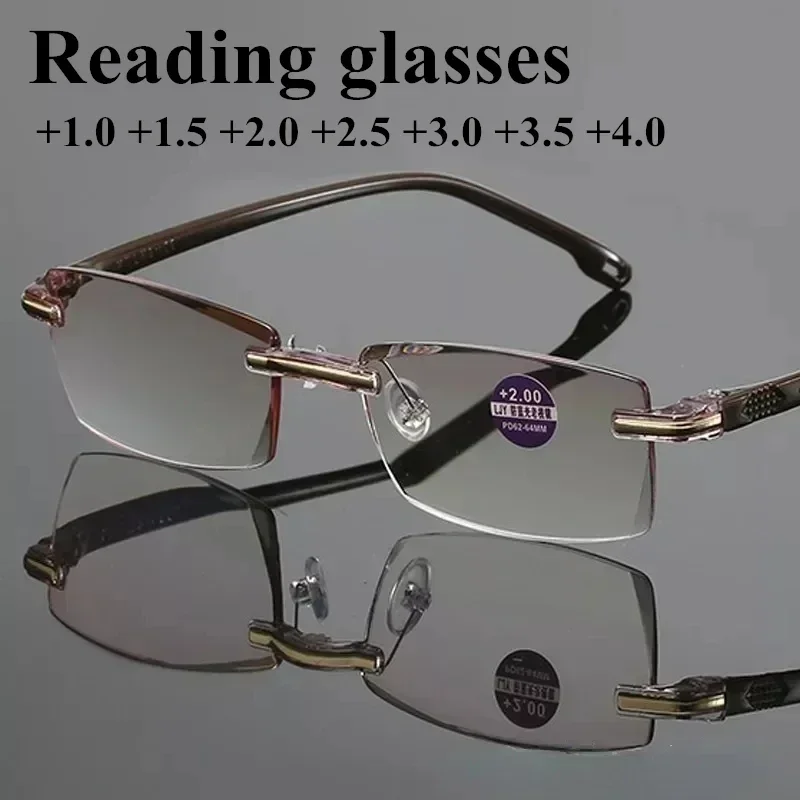 

New Reading Glasses Men Anti Blue Rays Presbyopia Goggles Women Vintage Rimless Eyewear Diopter +1.0 1.5 2.0 2.5 3.0 3.5 4.0