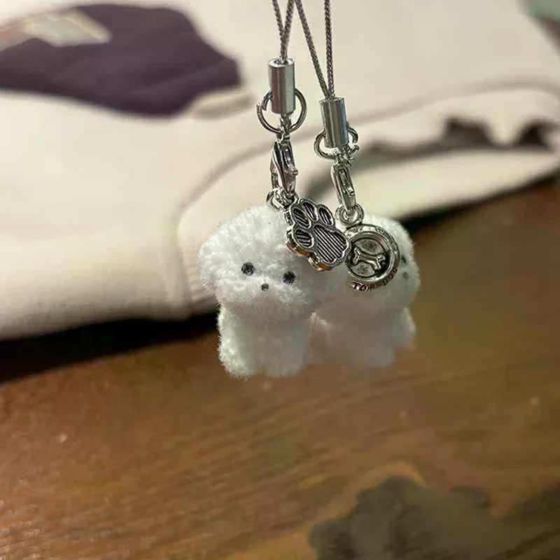 3D Flocked Resin Puppy Pendant 1Pcs Dog Keychain Backpack Car Keyrings Animal Charms Hanging Decor