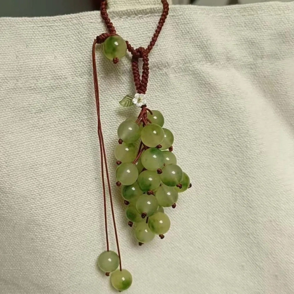 Elegant Grape Cluster Pendant Green Purple Crystal Grape Phone Chain Alloy Polyester Gradient Beads Woven Pendant