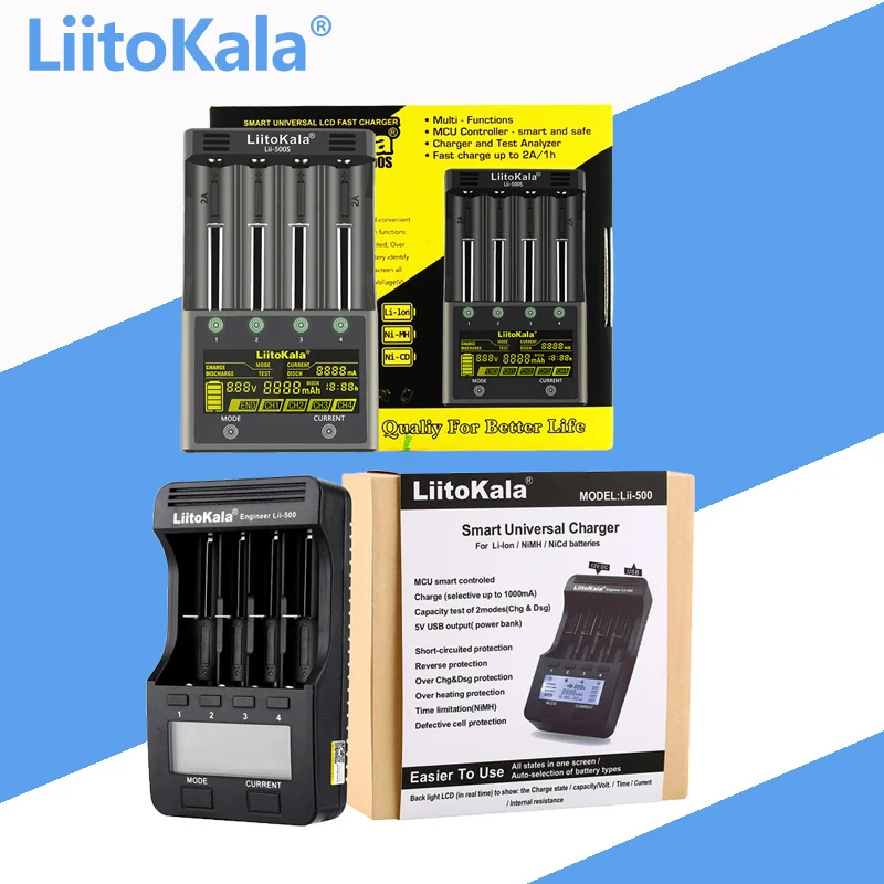 LiitoKala-Carregador de bateria com tela LCD, teste a capacidade da bateria, Lii-500S, lii-500, lii-600, 3.7V, 1.2V, 18650, 26650, 21700