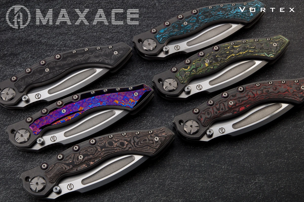 Maxace Kinfe Vortex CF Inlay Titanium Handle cpm-3v Blade Folding Kinfe Hunting Knife Domestic Defensive Knife Outdoor EDC