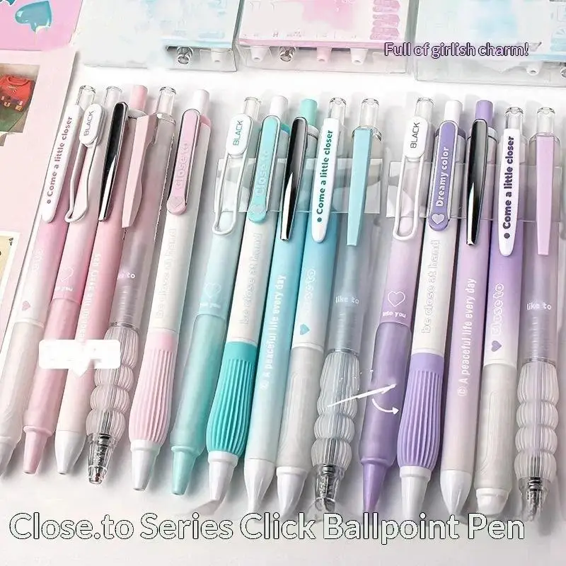 5pcs Retractable Gel Pen Korean Fashion Simplicity Transparent Writing Pen Quick Drying CS Tip 0.5mm Black Ink Scrapbook Pen