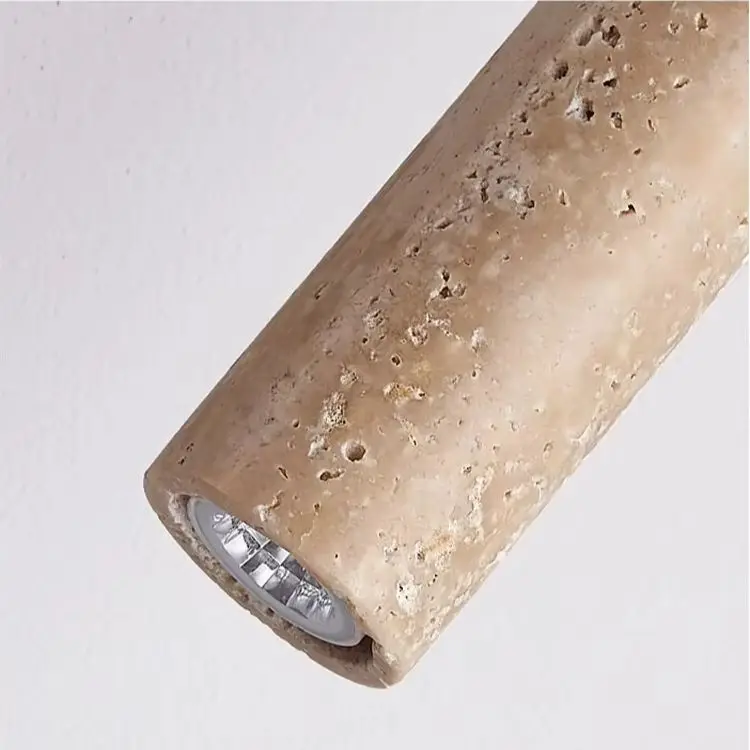 LED Slim Pendant Lamp Yellow Travertine Cave Stone Suspension for Bedroom Bedside Kitchen Island Dining Decor