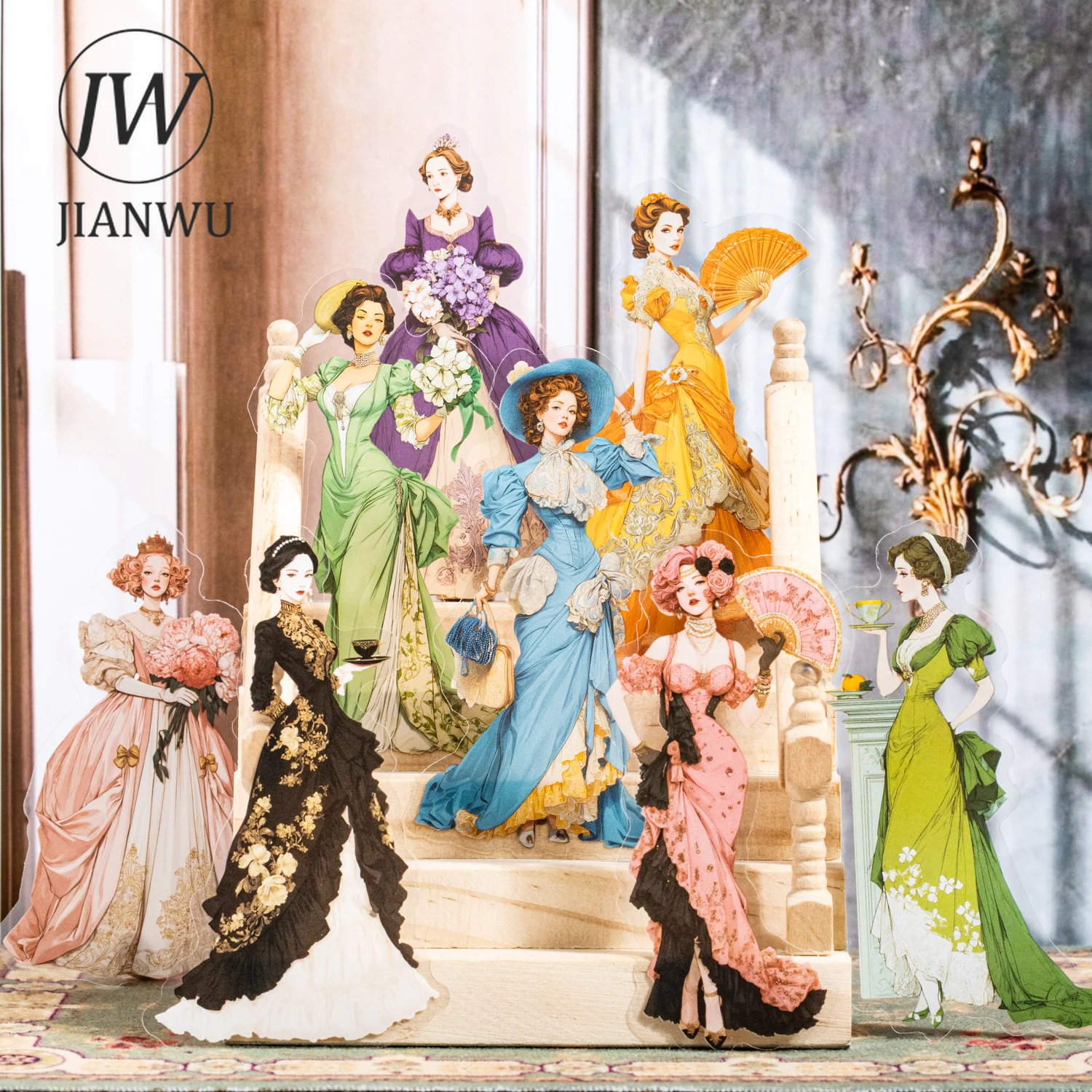 JIANWU Rococo Banquet Series Vintage Character Landscape Material Collage PET Sticker Creative DIY Journal Stationery view 2