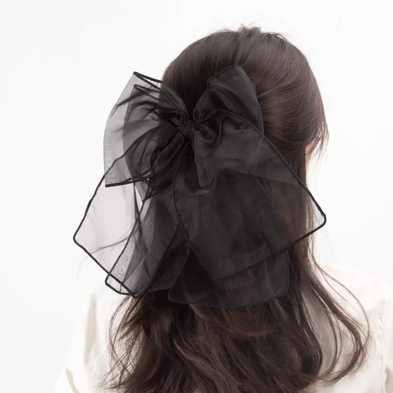 

New Black Sweet Mesh Thin Gauze Big Bow Hair Claw Clip Women Bow Spring Clip Headwear Accessories Hair Clips Hairbows for Girls