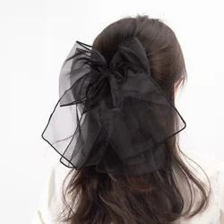 New Black Sweet Mesh Thin Gauze Big Bow Hair Claw Clip Women Bow Spring Clip Headwear Accessories Hair Clips Hairbows for Girls