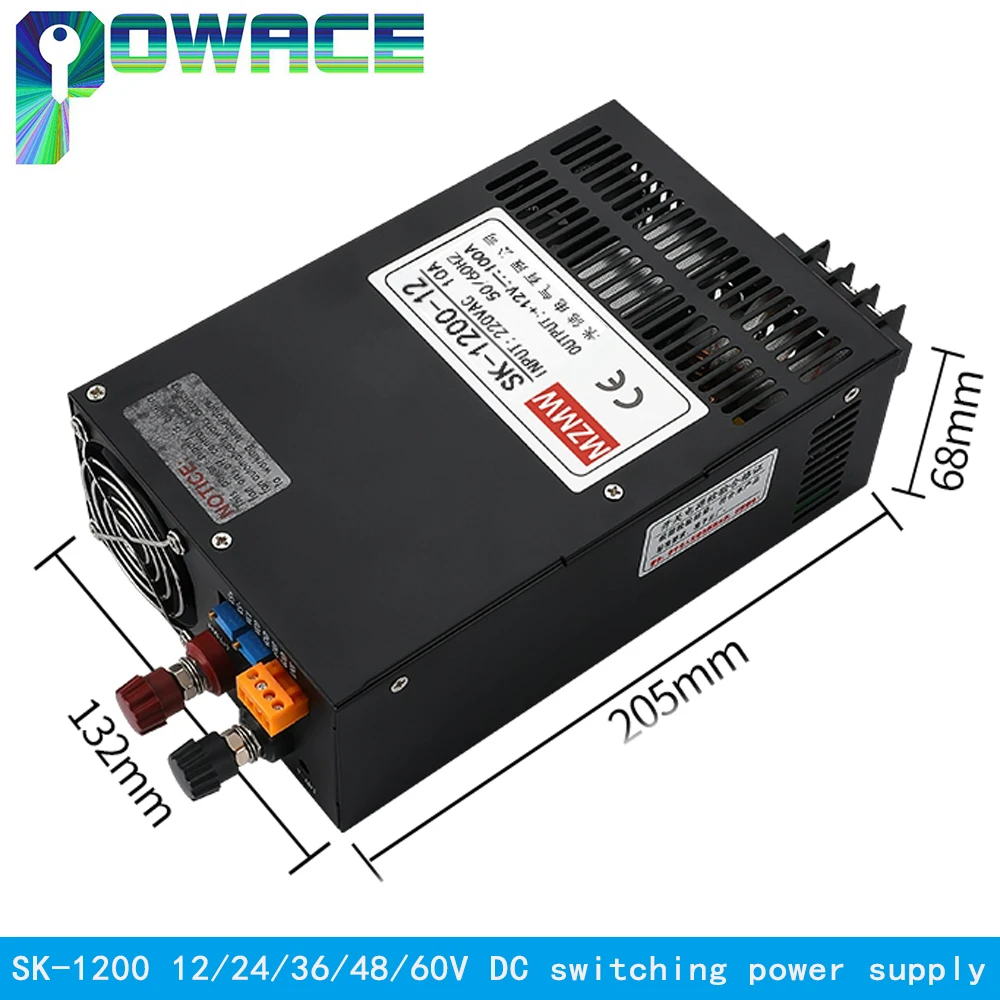 

Деталь с ЧПУ SK-1200 1200 Вт 12 В 24 В 36 В 48 В 60 В Импульсный источник питания постоянного тока Трансформатор AC в DC Драйвер
