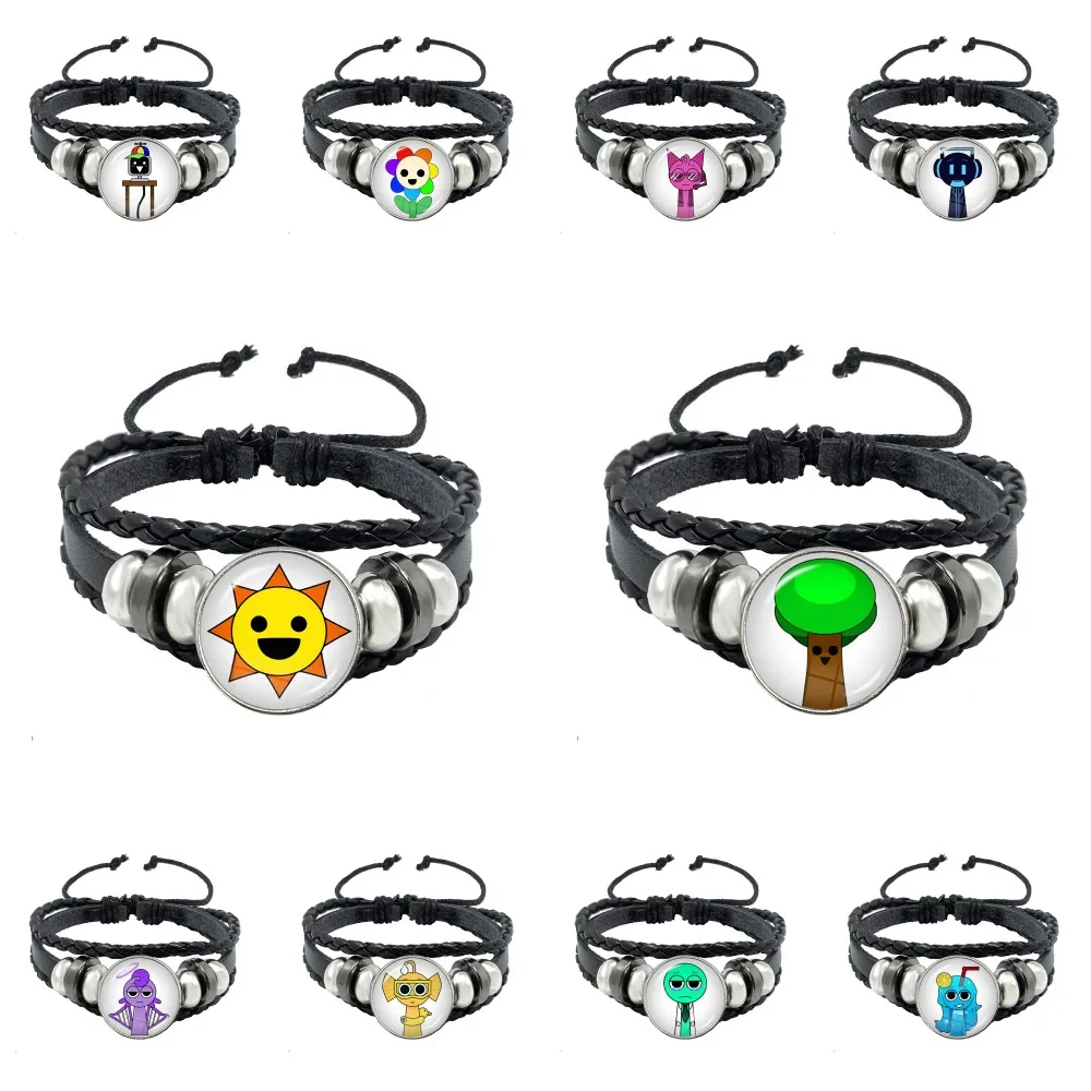 Sprunki Incredibox Anime Cartoon Character Leather Rope Bracelet Art Multilayer Braided Bracelets Handmade Jewelry Accessories