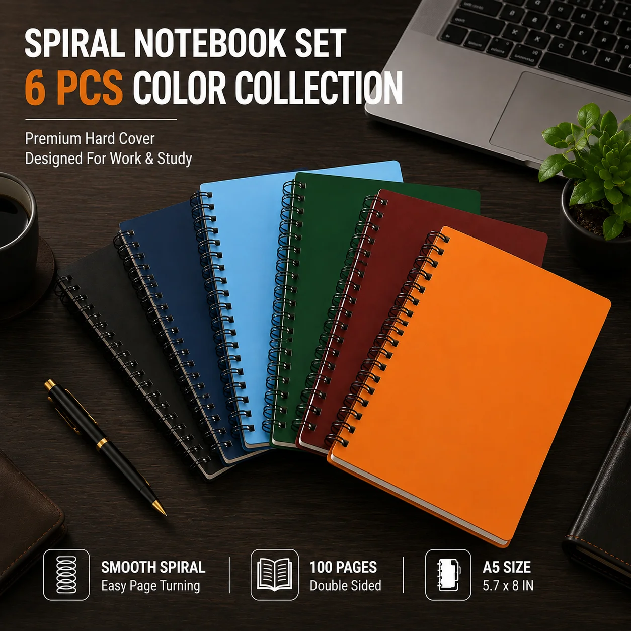 6pcs A5 Writing Notebook Set, 100 Pages Each, Solid Color Spiral Bound Journals, 6 Color Lined Notebooks for School Study, Classroom Notes, Office Work,Meeting Records,Planning, Journaling,Note Taking and Everyday Stationery Supplies,Back-to-School Season