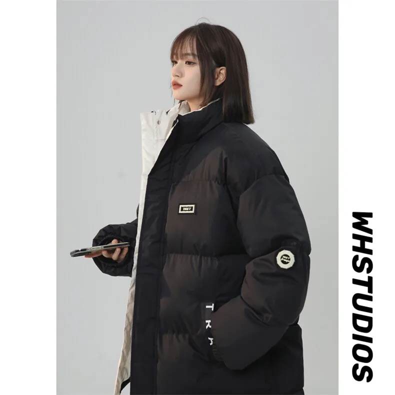 UMI MAO Unisex Cotton Jacket For Men Women Cotton Coat With Leather Label Oxford Waterproof Fabric Color-Block Puffer Jacket