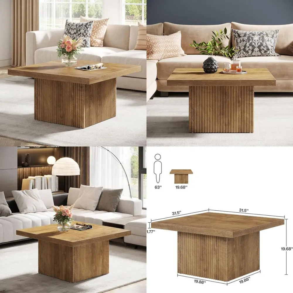 Mid-Century Modern Large Fluted Coffee Table 31.5-Inch, Living Room Cocktail Table for Stylish Interiors