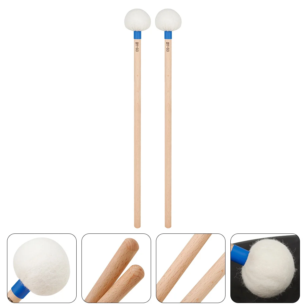 

2 Pcs Timpani Sticks Wood Handle Drum Musical Instrument Accessories Felt Mallets Drumstick with Snare Wooden Hammer