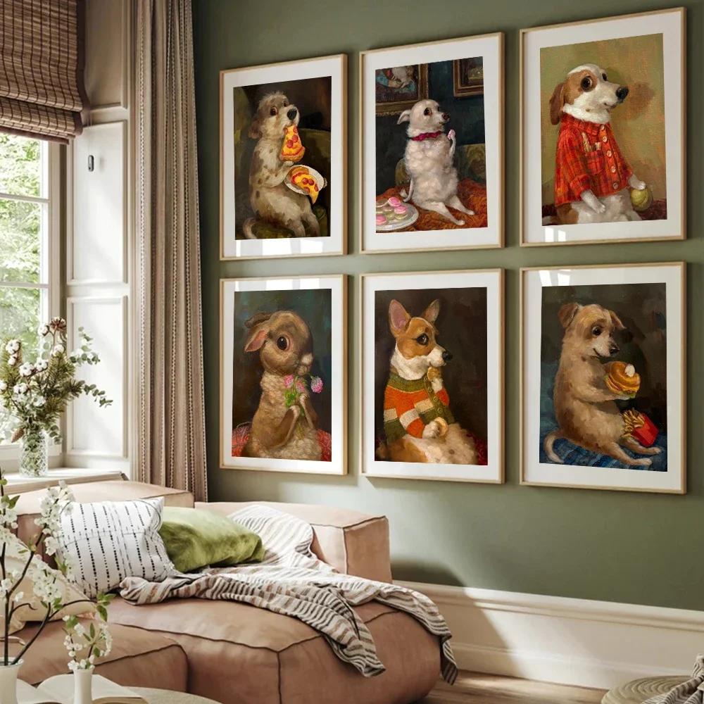 Pósteres de arte de animales divertidos Vintage, pintura en lienzo para decoración del hogar y sala de estar, aperitivos y cachorros, juego de Piano