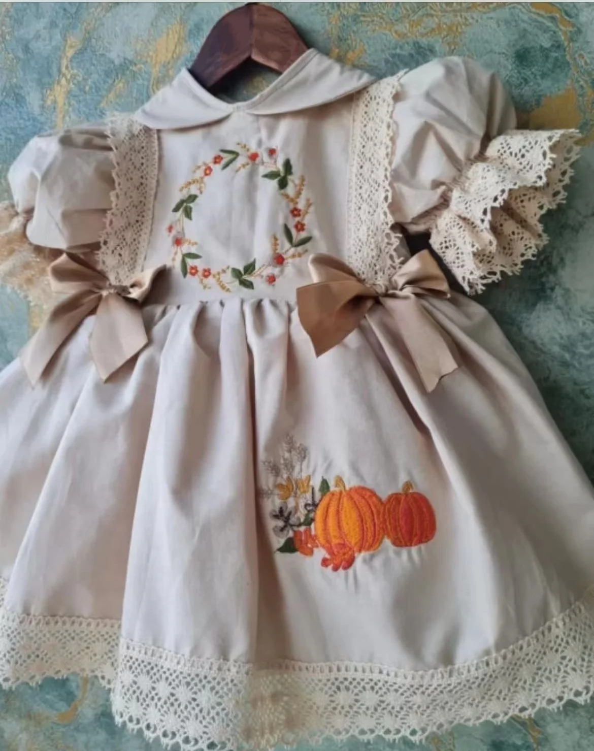 0-12Y Baby Girl Summer Pumpkin Embroidery Pink Dress for Birthday Photography Holiday Eid B417
