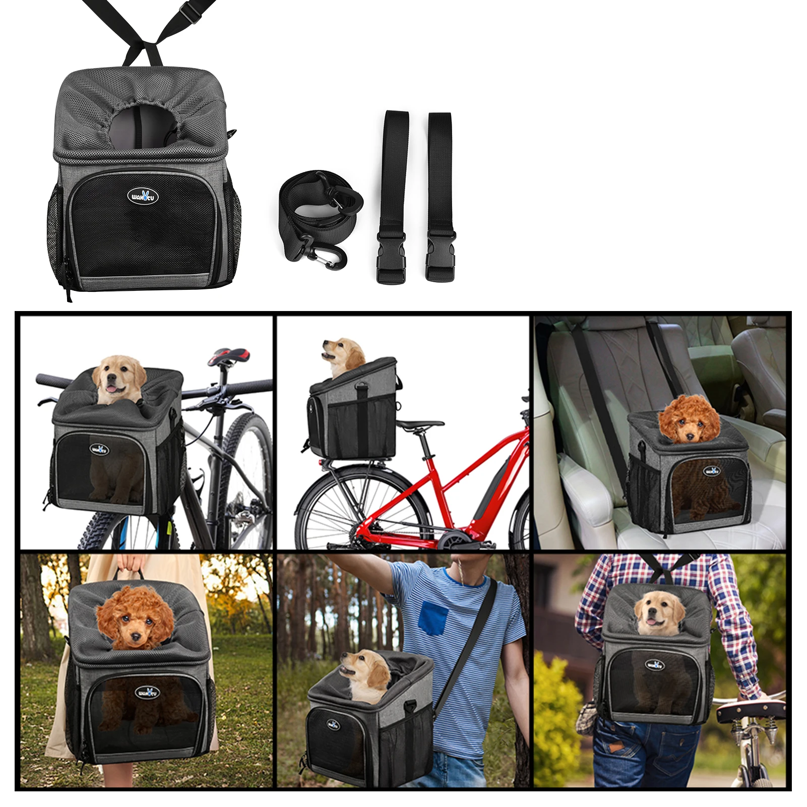 Pet Bicycle Carrier Backpack Dog Bike Basket Carrier Foldable Removable