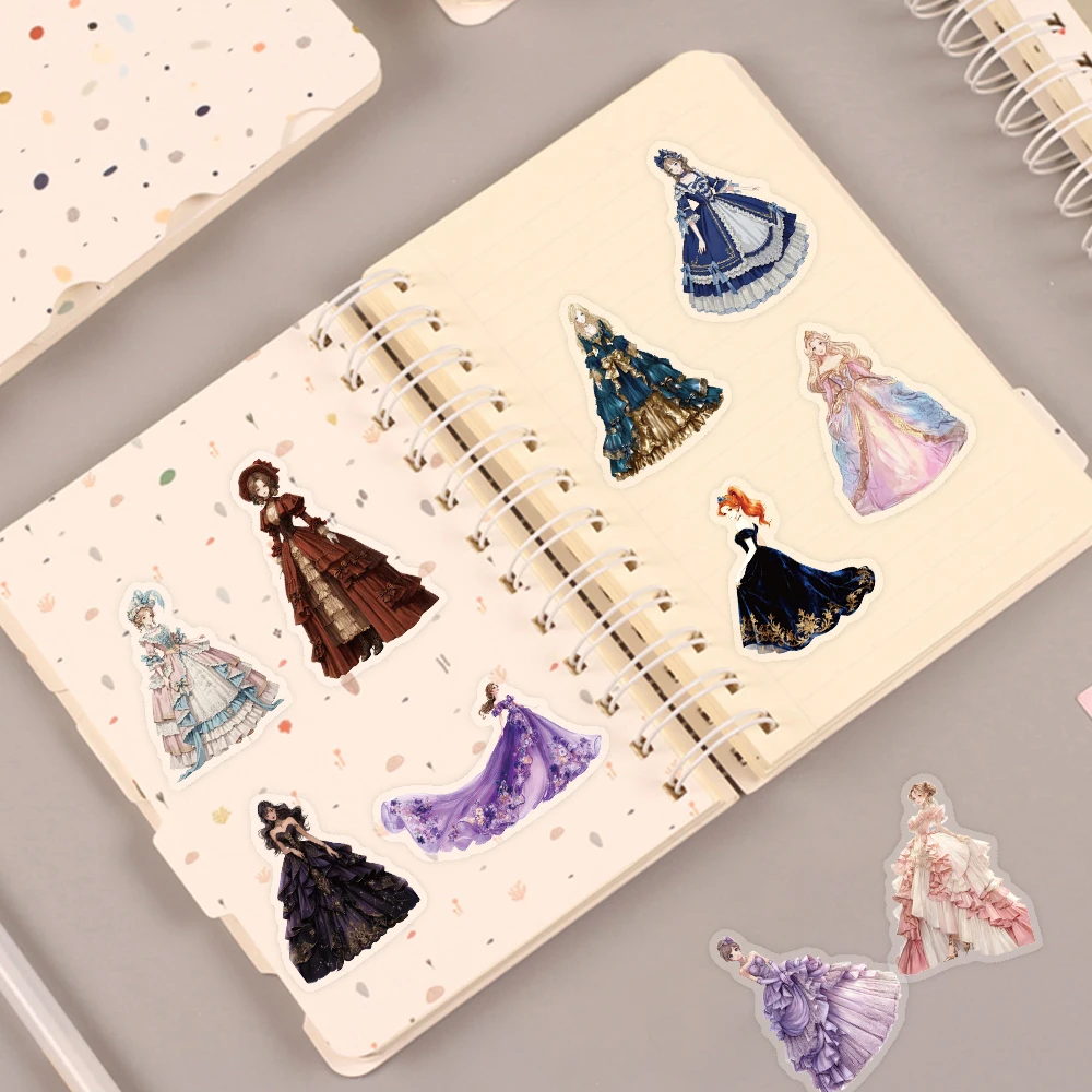 50 pçs suave elegante estética princesa vestido bainha pet adesivo colorido arte criativa decoração caso de telefone scrapbook copo portátil