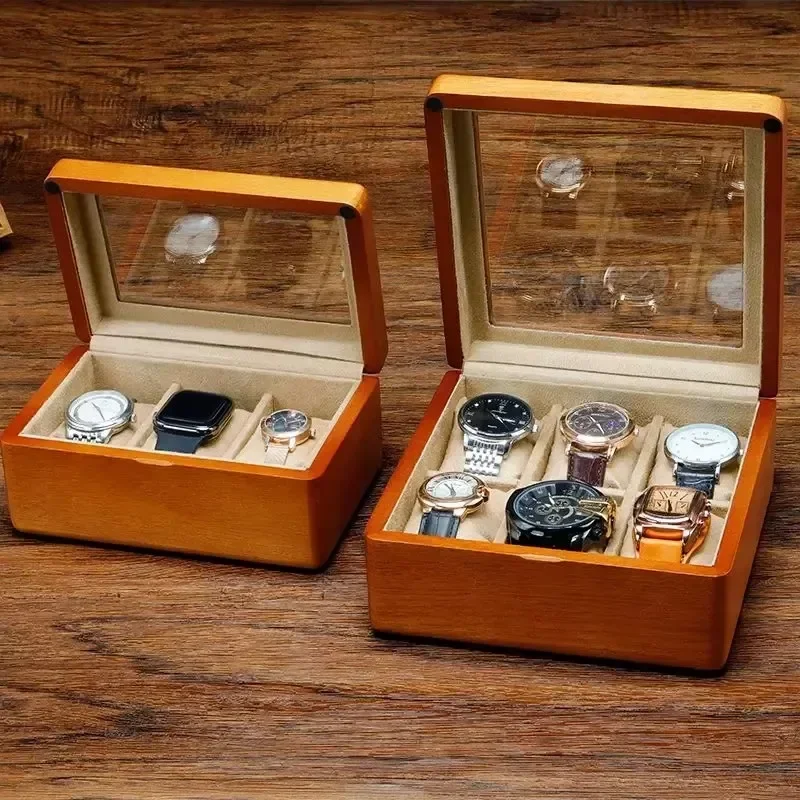 

LbarleySolid Wood Watch Case Storage Boxes 6 Slots Cheap Watches Organizer Box Wrist Watch Holder Transparent Collection Box For
