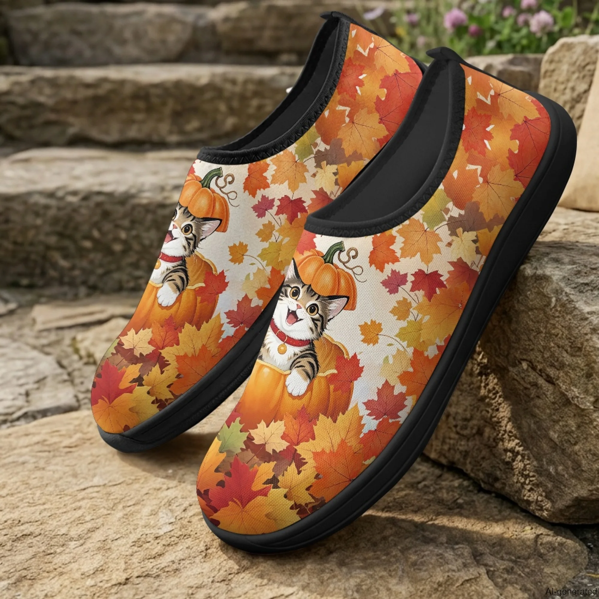 XIXIRIMIDO Slip-on Wide-toed Shoes Cat Pumpkin Print Zapatos De Mujer Men's Sneakers and Casual Shoes Slippers Nurse Shoes 36-46