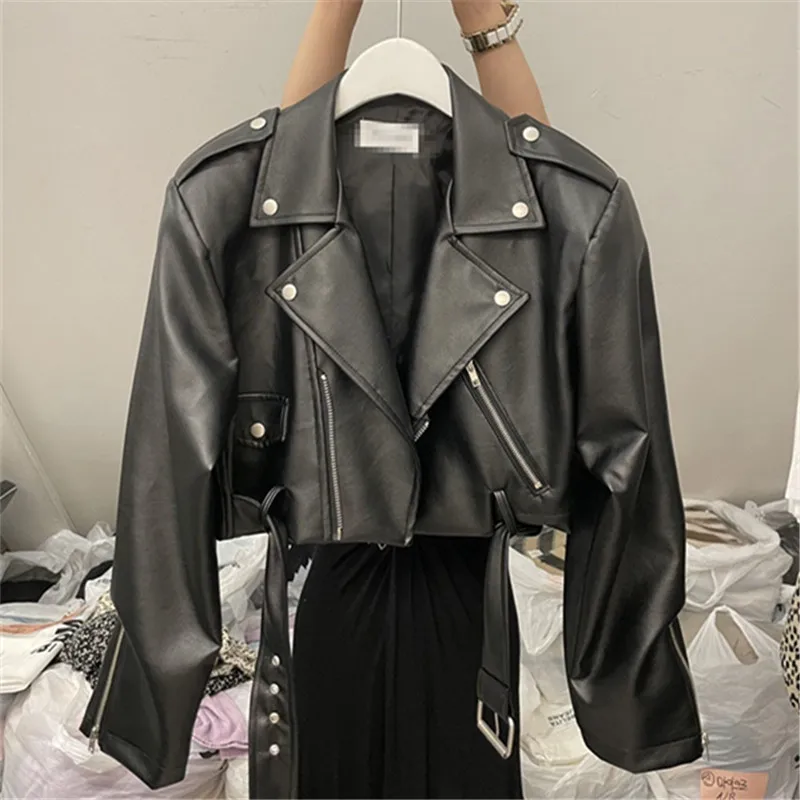 Moda zíper falso jaqueta de couro do plutônio das mulheres primavera outono nova casual cor sólida locomotiva roupas de couro casaco feminino b1419