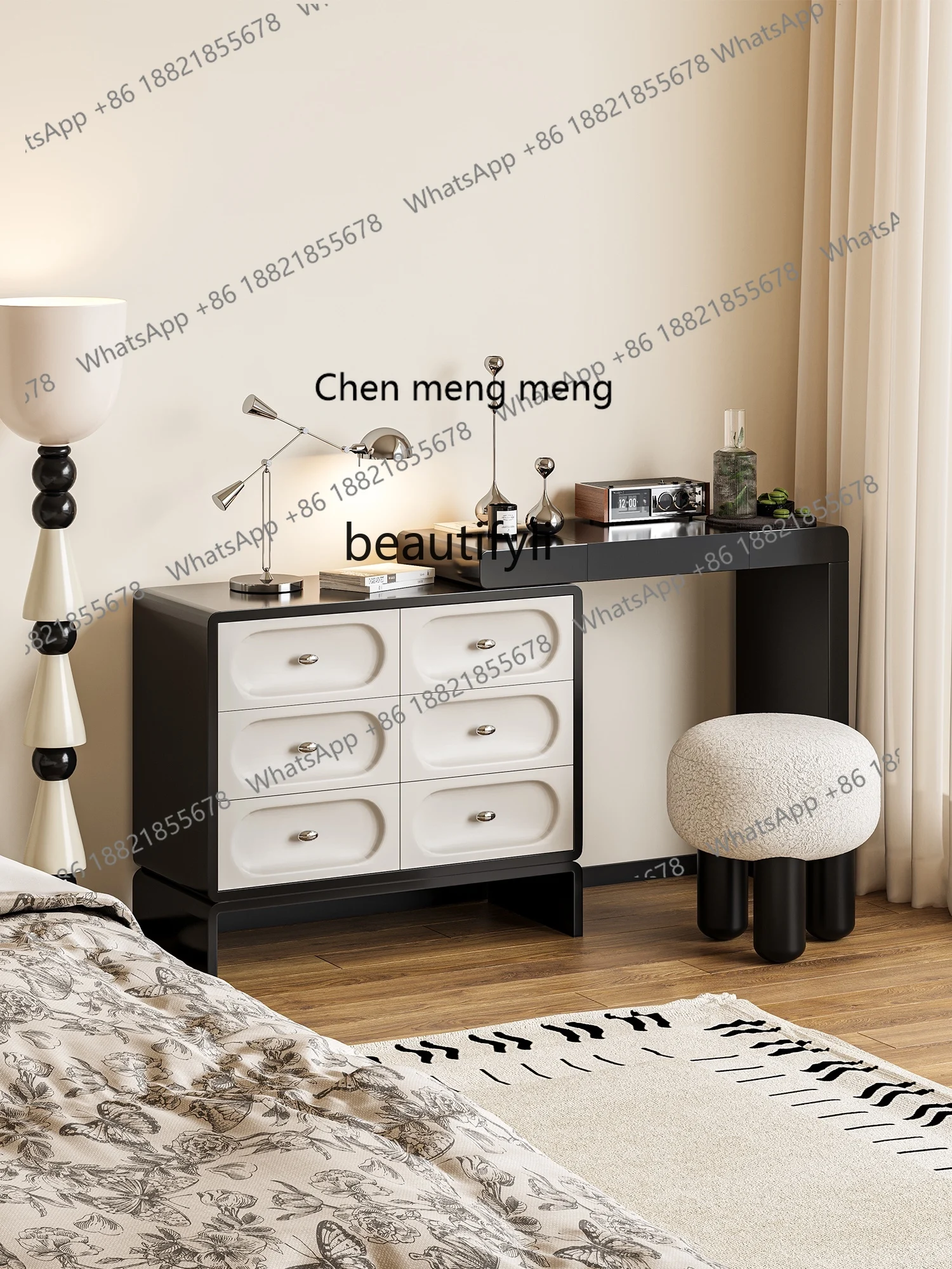 French Cream Style Chest of Six Drawers Dressing Table Integrated Bedroom Light Luxury High-Grade Black and White Retro Dresser