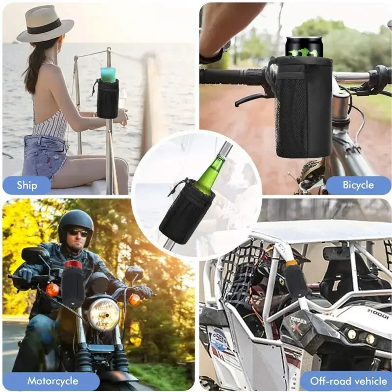 Adjustable Drinking Storage Bag Motorcycle Cup Holder with Alligator Clamp Oxford Drink Cup Can Drawstring Organizer For Bicycle