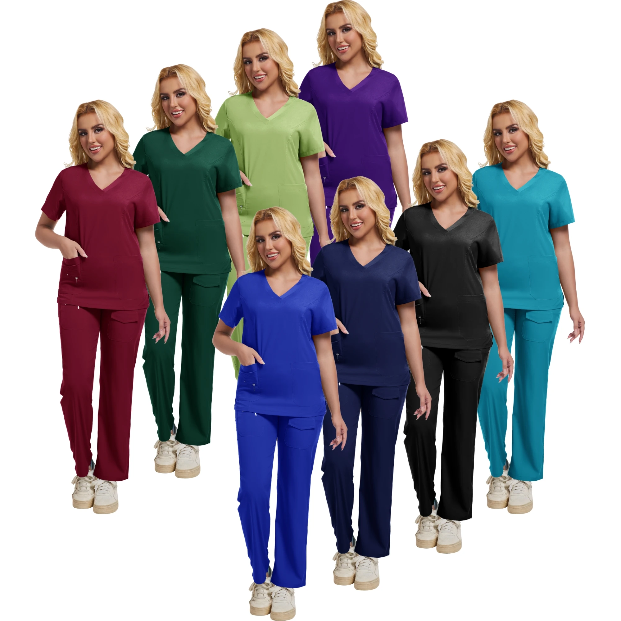 Nova beleza dental salão de beleza roupas de trabalho uniformes hospitalar enfermeira workwear farmácia esfrega terno uniforme topo + calças médicos esfrega conjuntos