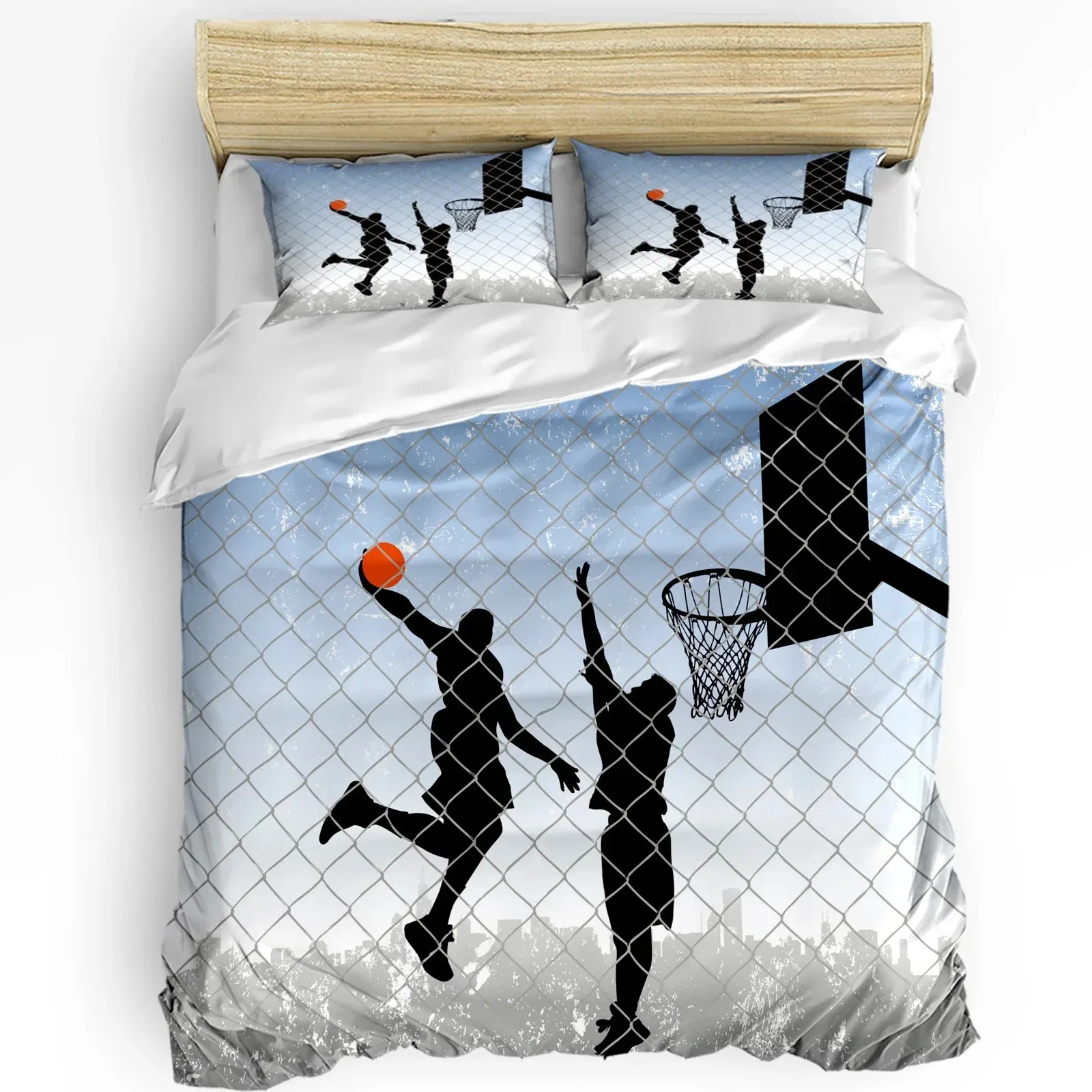 

Basketball Silhouette Sports Bedding Set 3pcs Duvet Cover Pillowcase Boys Adult Quilt Cover Double Bed Set Home Textile