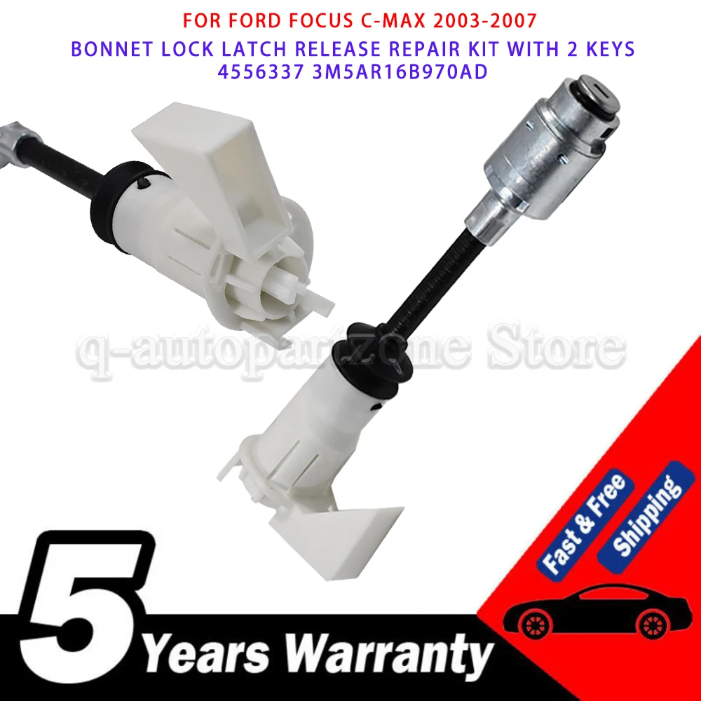 New 1 Set Bonnet Release Lock Latch 4556337 3M5AR16B970AD With 2 Keys For Ford Focus C-MAX 2003-2007