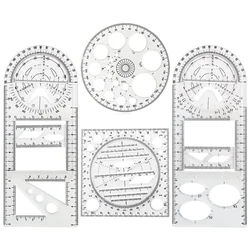 Regla geométrica multifuncional, herramientas de dibujo, juego de reglas de plástico, reglas de dibujo circulares de medición de matemáticas, 4 piezas