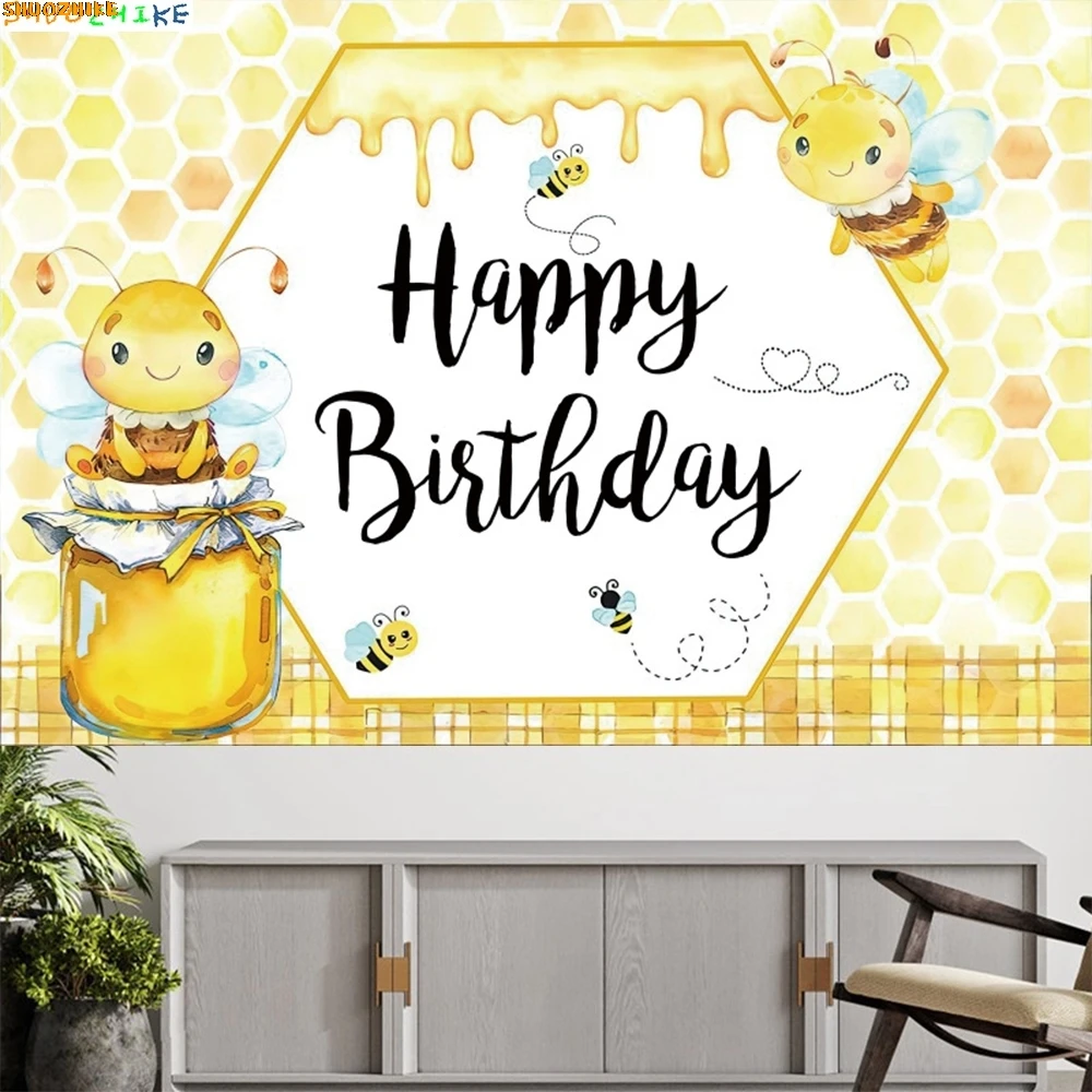 Cute Little Bee Baby Birthday Party Photography Backdrops Sunflowers Sweet Newborn Baby Shower Photo Studio Background BB-01