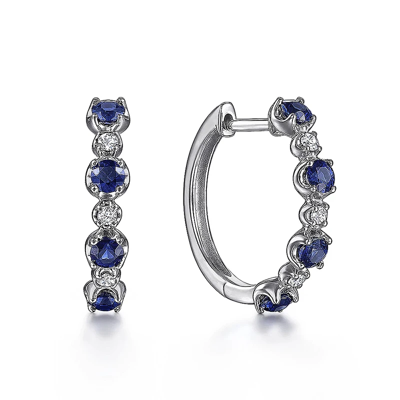 Huitan Simple Stylish Round Blue/White CZ Hoop Earrings for Female Exquisite Birthday Gift Temperament Ear Jewelry for Women