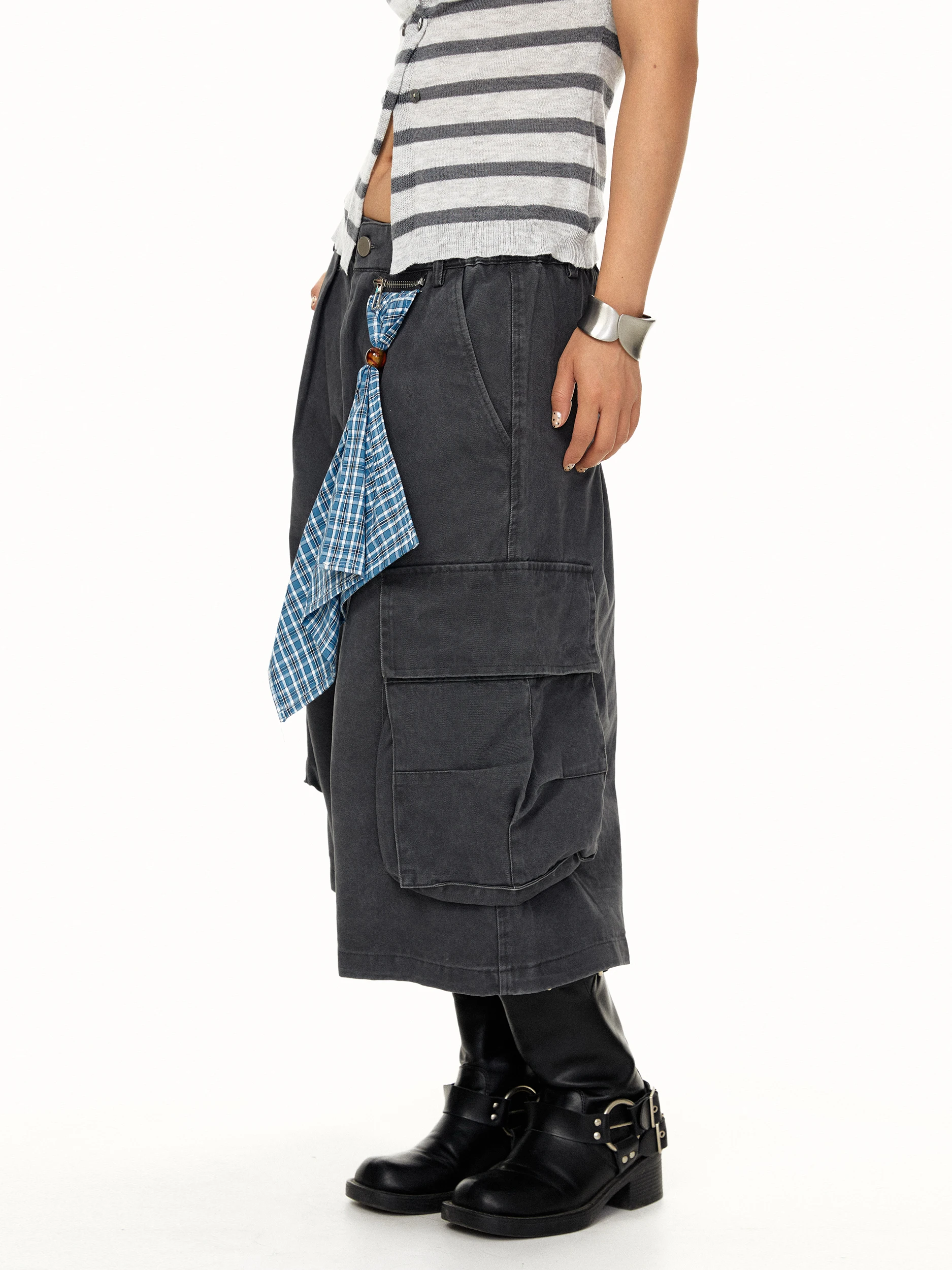 Blackbb Summer Workwear Style Wide Leg Seven-Foot Pants Multi-Pocket American High Street Sporty Versatile Shorts Casual Cotton