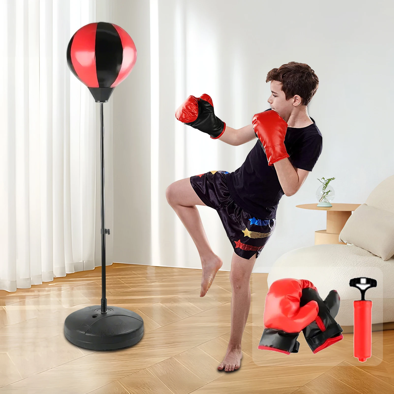 

Punching Bag Reflex Boxing Bag For Kids & Adults Height Adjustable Free Standing Strike Bag Set With Boxing Gloves