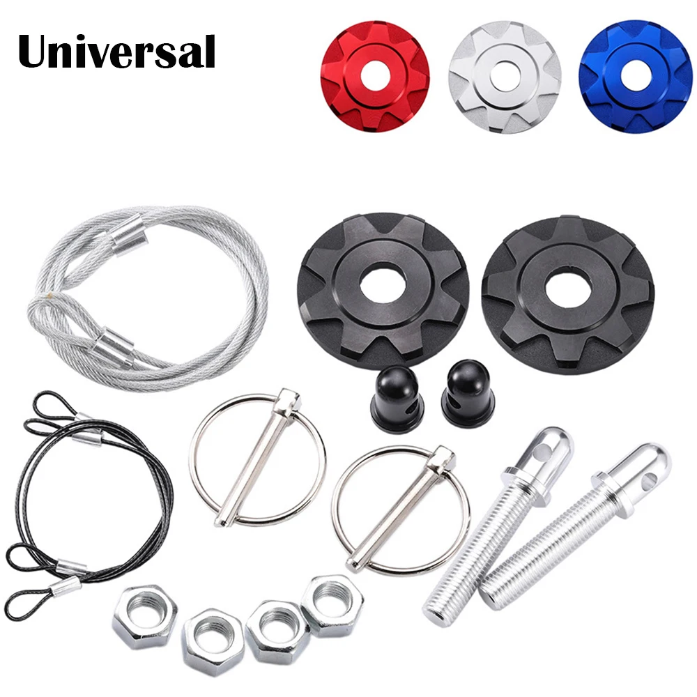 

Universal Aluminum Racing Hood Lock Car Hood Pins Lock Clip Kit Quick Latch Rope for Racing Car Engine Bonnets Locking Hoods Kit