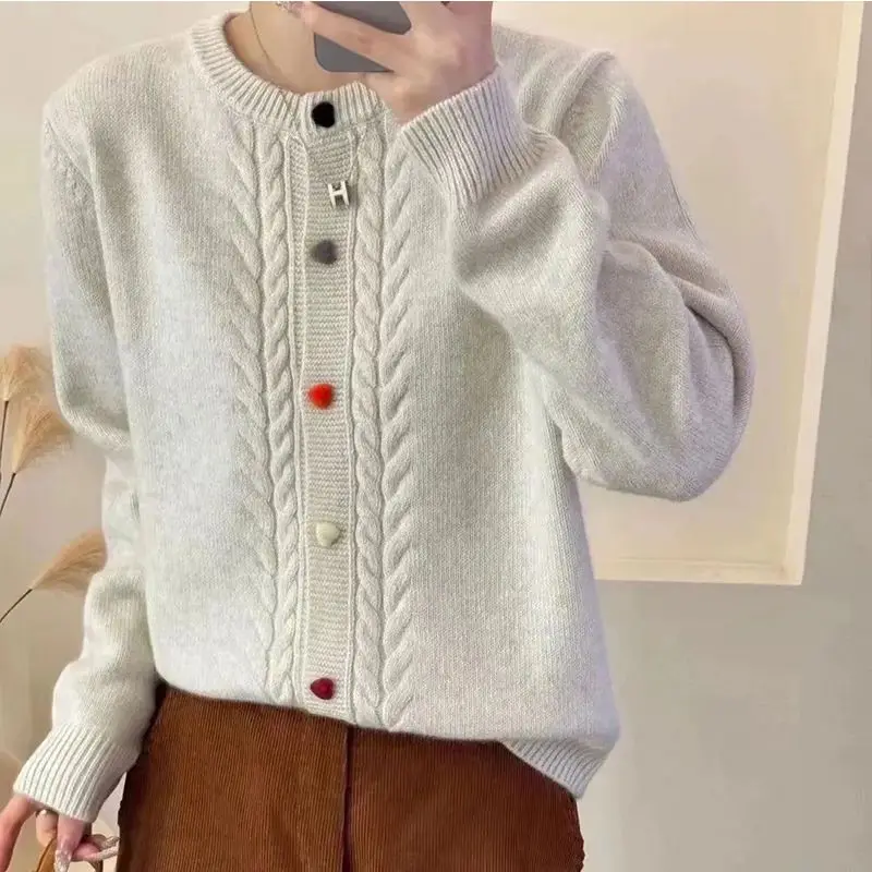 Round Neck Cardigan Women Solid Loose Short Top Bottoming Knitted Sweater Jacket Trendy