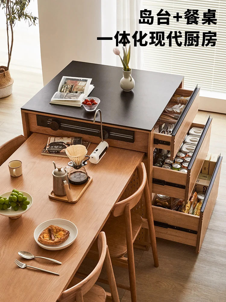 Table dining table integrated Japanese style slate bar retractable small household storage sideboard