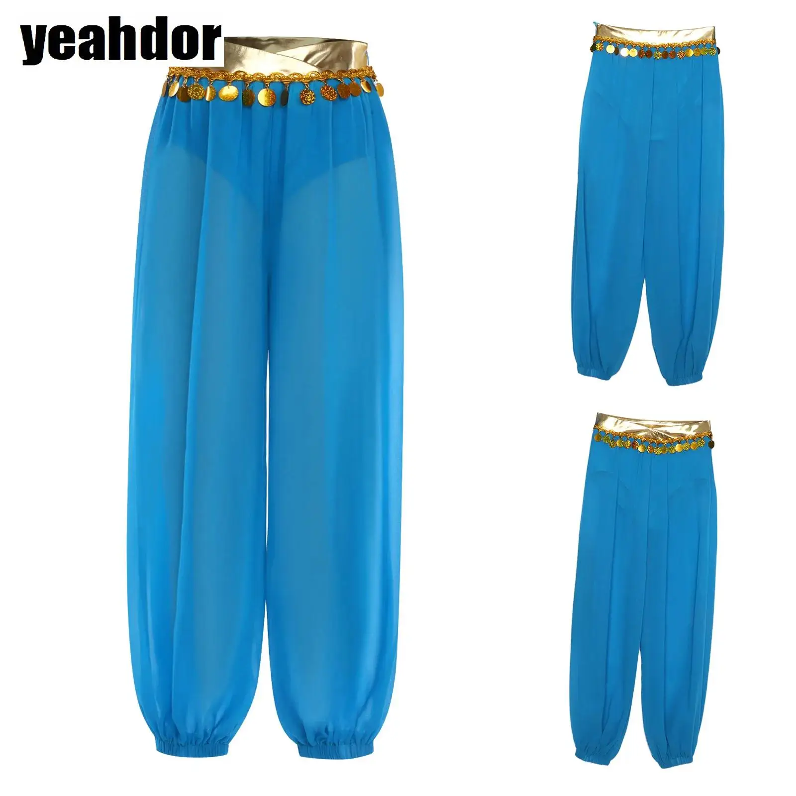 

Брюки-шаровары для танца живота для девочек, арабские брюки с блестками и кисточками, шаровары, встроенные трусы для Хэллоуина, карнавальный танцевальный костюм