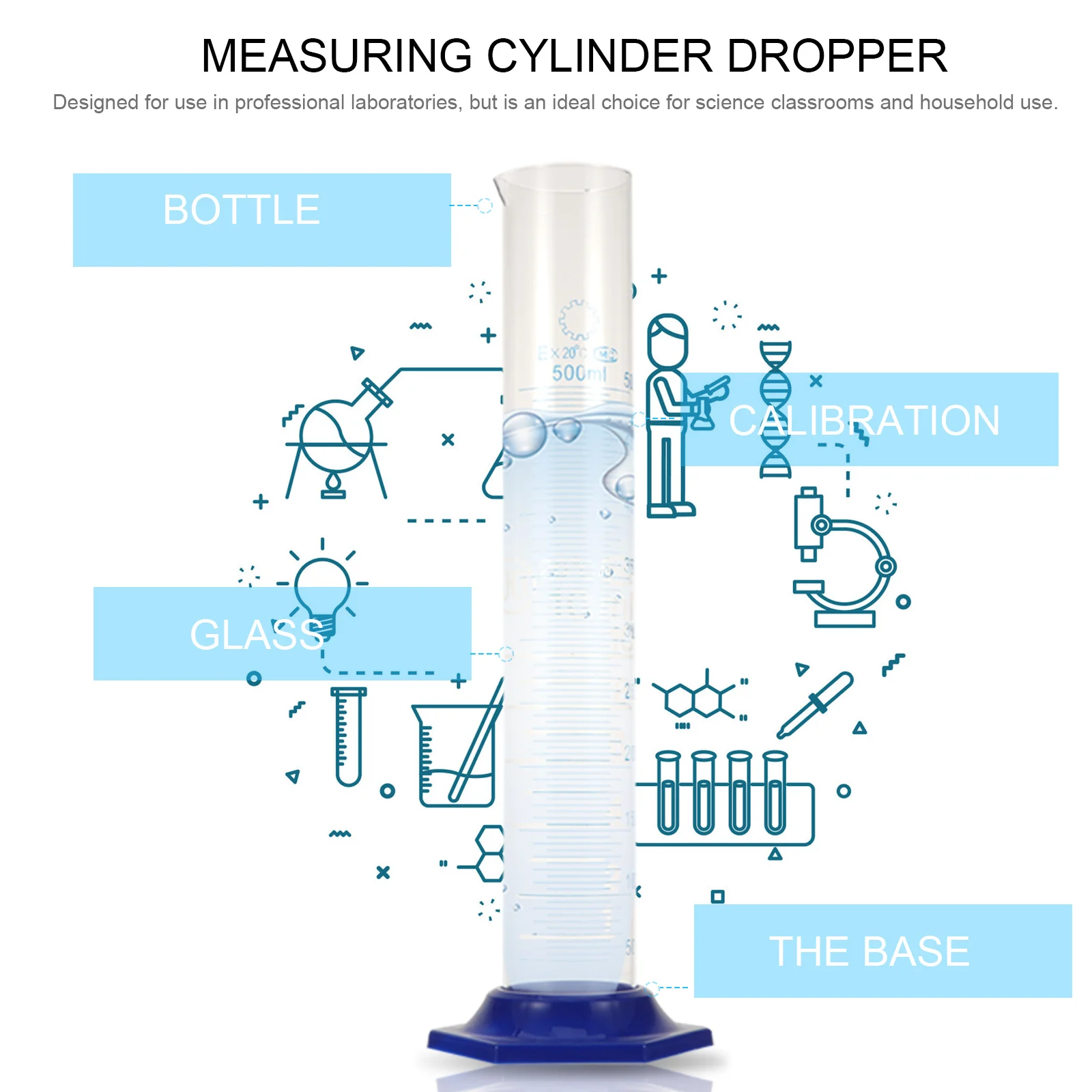 

2Pcs Glass Graduated Cylinder Dropper Set 500ml High Heat Tolerance Stable Base Laboratory Accessories Chemistry Equipment