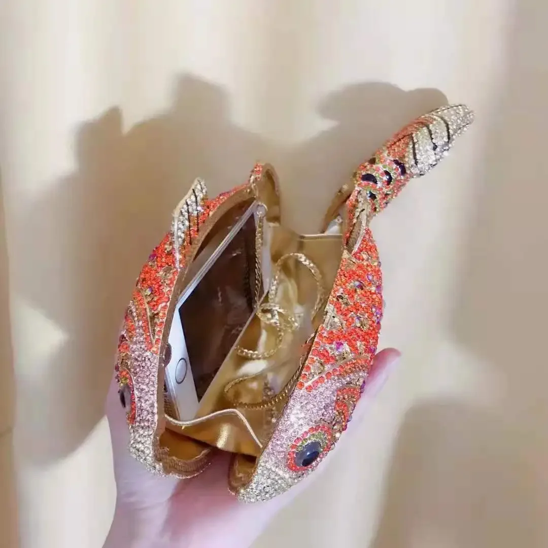 Luxury Lucky Fish Women rhinestones Purse Evening Bags Diamond Metal Clutches Bags Wedding Party Minaudiere Purses and Handbags