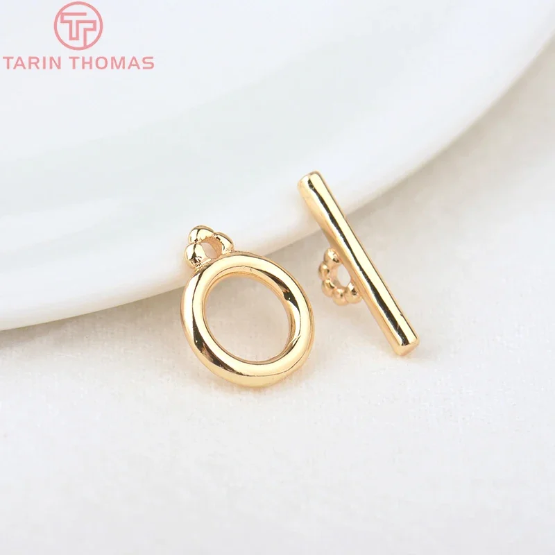 Pulseira De Latão Banhado A Ouro 24K e Fechos O Toggle, Alta Qualidade, Acessórios de Jóias DIY, 6 Conjuntos, O 10mm, T 14,5mm, 3359