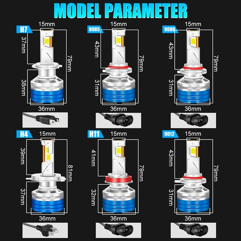 Car LED Headlight H7 H4 H11 LED Headlamp High Power Canbus H1 H8 H9 9005 HB3 9006 HB4 Turbo Lamp 6000K Car Light 12V 24V