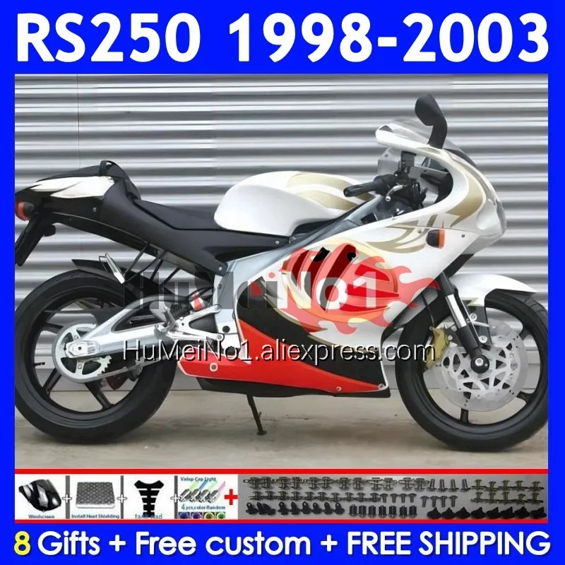 RS250RR For Aprilia RSV250 RS 250 RS250 RR white golden 98 99 00 01 02 03 318No.31 RS-250 1998 1999 2000 2001 2002 2003 Fairing