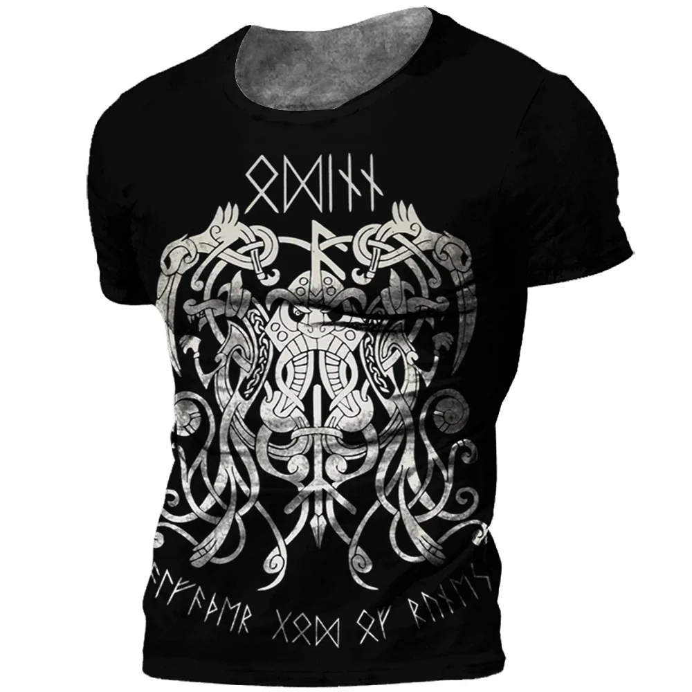 2024 New Vintage Viking Tattoo 3D Printed Men\'s T-shirt Odin Boat Round Neck Plus Size Loose Comfortable Breathable Fashion Top