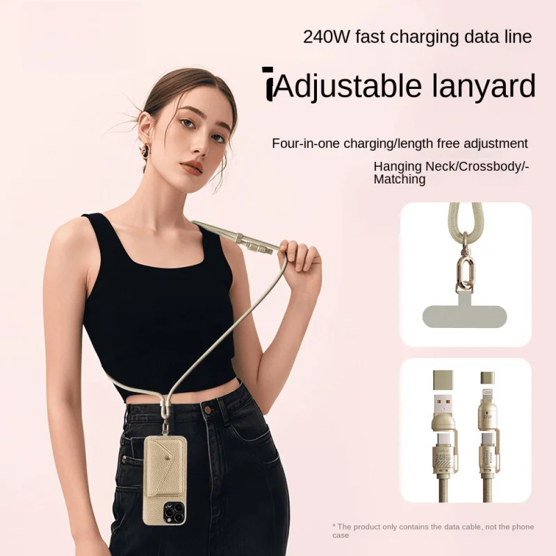 

vovuvaPhone Lanyard Crossbody Wearable Phone Strap Anti-Lost Device with Pad Four-in-One240wData Cable