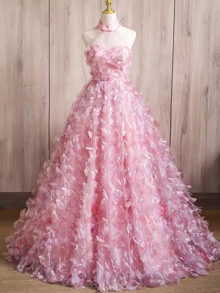 Vestido de fiesta de cumpleaños para mujer, ropa Formal con encaje floral, imagen Real, rosa, dulce, 15, 2025