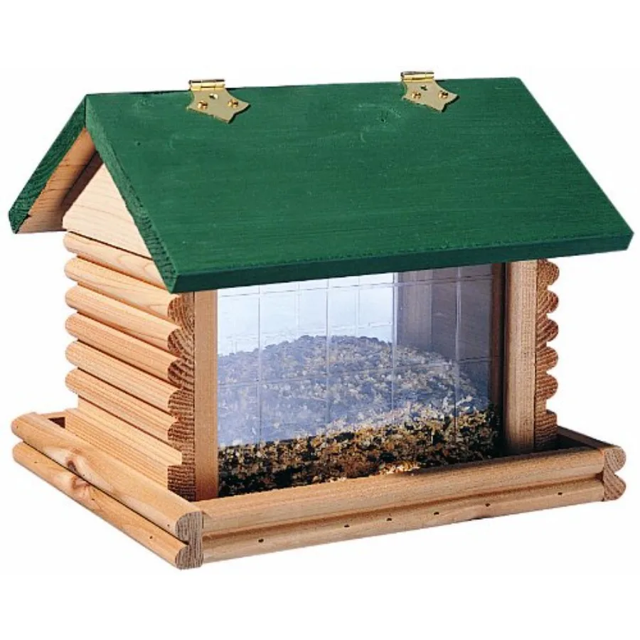 

Большая подвесная кормушка для птиц в виде бревенчатого домика: деревянная уличная кормушка для птиц, вмещает 10 фунтов семян.