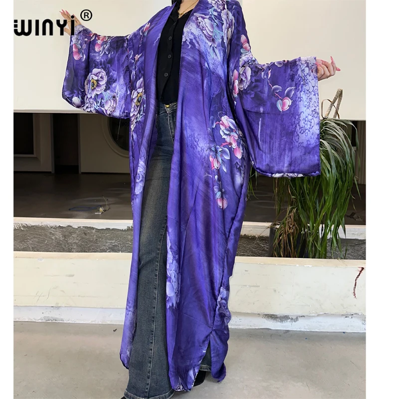 WINYI bohemian kimono kaftan beach wear 2025 Cardigan evening dress abaya dubai luxury cover-ups beach outfits women party dress