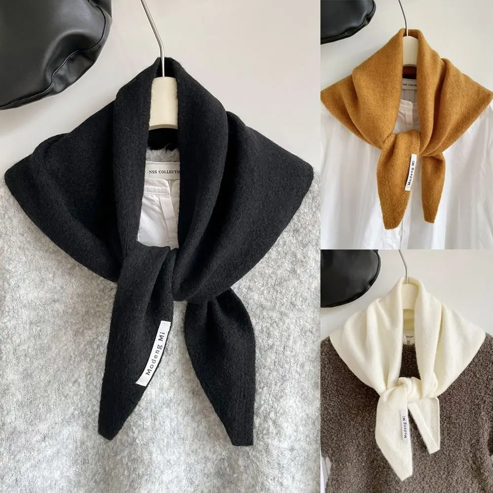 Fashion Accessory Solid Color Triangular Short Shawl Warm False Collar Knitted Scarf Cashmere-like Wool Blend Scarf Winter