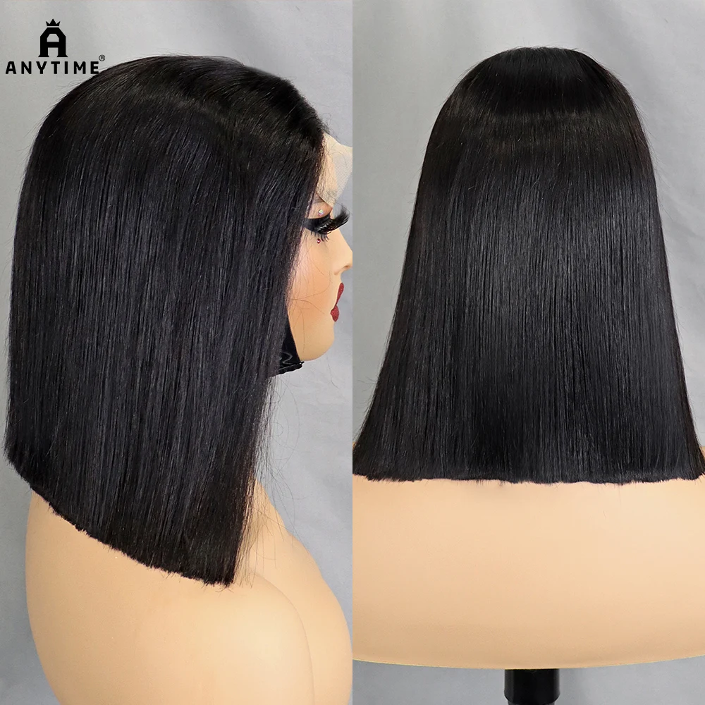 5x5 HD Lace Glueless Wig Double Drawn 12A Hair 350% Density  Blunt Cut Bone Straight Bob Human Hair Wig Closure Frontal Wigs